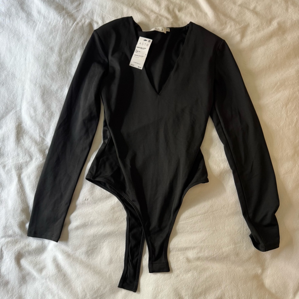 Astr Black V-Neck Bodysuit